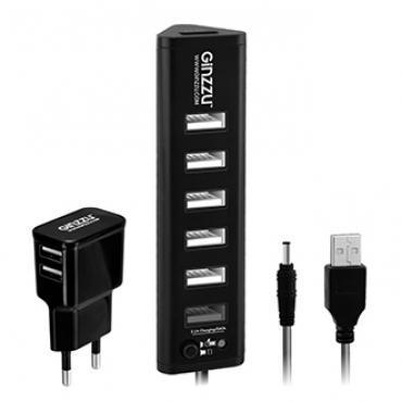 Концентратор(HUB)  7-USB Ginzzu GR-315UAB, 7 port(1xUSB3.0+6xUSB2.0