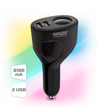 Зарядное устройство автомобильное 2x USB, 3.0A, Ginzzu