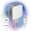 Зарядное устройство сетевое 2x USB, 2.1A, Ginzzu GA-3010UW