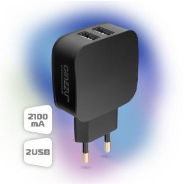 Зарядное устройство сетевое 2x USB, 2.1A, Ginzzu GA-3008B