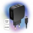 Зарядное устройство сетевое 2x USB, 2.1A, Ginzzu GA-3010UB