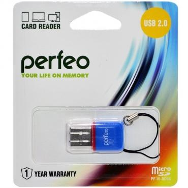 Карт-ридер Perfeo PF-VI-R008 Blue, USB 2.0/Micro SD