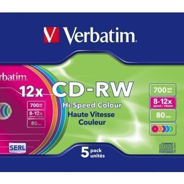 Диск CD-RW Verbatim 700Mb 8x-12x 80 мин Cake Box Color